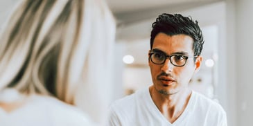 couple talking seriously about breaking up