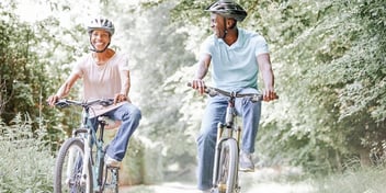 former couple who are now friends on a bike ride