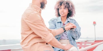Man and woman have an intense conversation about their relationship