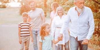 Family walks down a path outside together