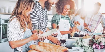 group of friends at a cooking class together