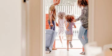 daughters happily leaving the house to spend time with their dad
