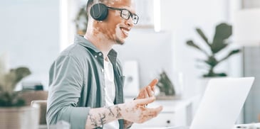 man engaging with an online class